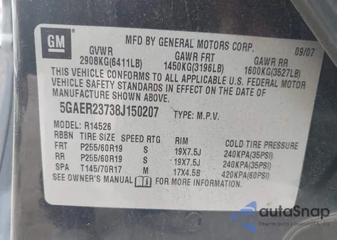 2008 Buick Enclave Cxl z USA, uszkodzony, nr VIN 5GAER23738J150207